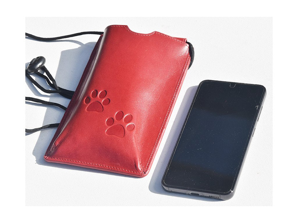 Torebka na telefon etui na ramie "Kocie łapki" czerwona