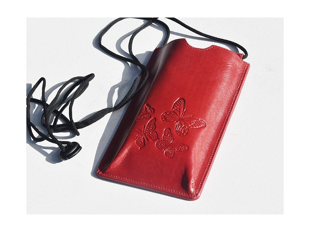 Torebka na telefon etui na ramie "Motyle" czerwona