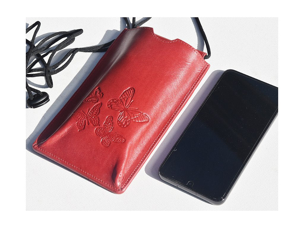 Torebka na telefon etui na ramie "Motyle" czerwona