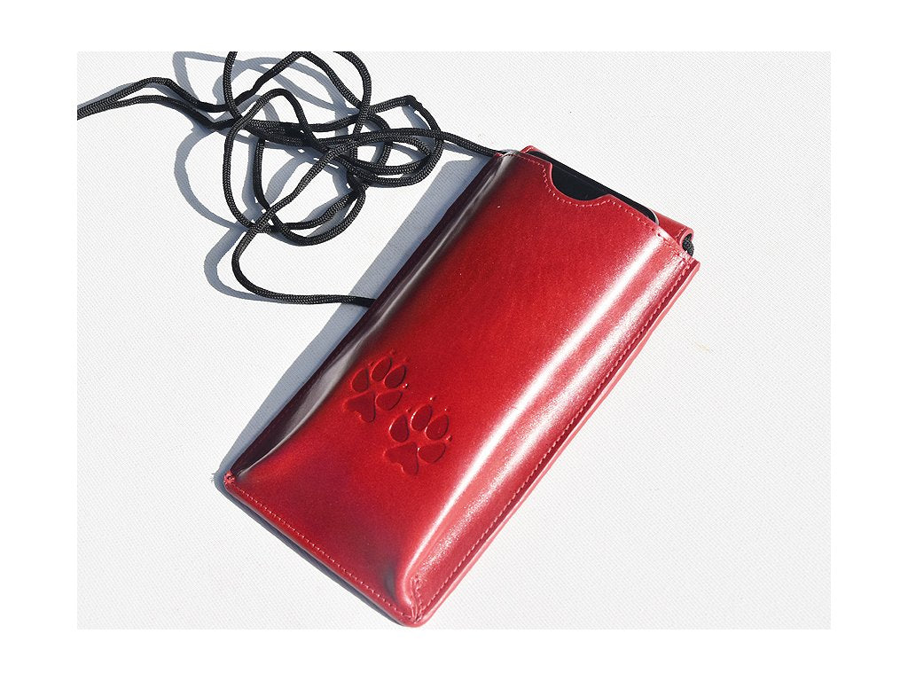 Torebka na telefon etui na ramie "Ślady psów" różowa