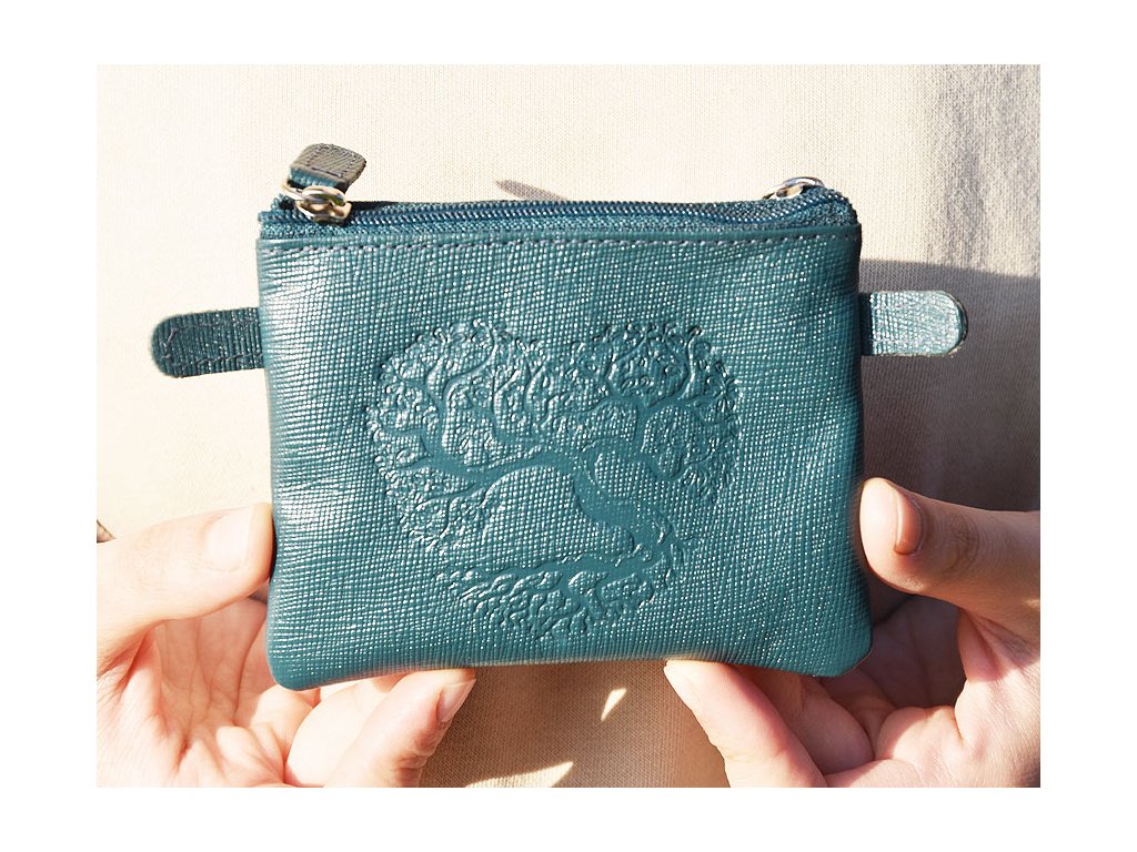 Brelok etui skórzane na klucze saffiano 60 "Drzewo życia 02" kolor turkusowy